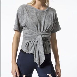 JONATHAN SIMKHAI x CARBON38 Tie Waist T-Shirt Short Sleeve Top Gray Size Medium